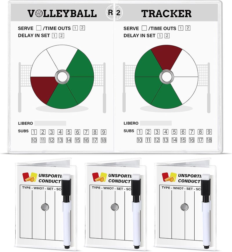 Seenelling 4 Set Volleyball Rotation Trackers Portable Volleyball Rotation Wheel Clipboard with Dry Erase Marker and Eraser Tip for Strategy Techniques Officials Referees and Coaches - Image 1